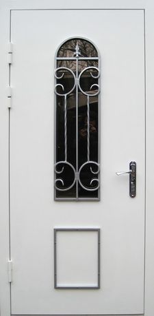 Утепленная дверь с окном и ковкой с замком Эльбор (KSD-012)