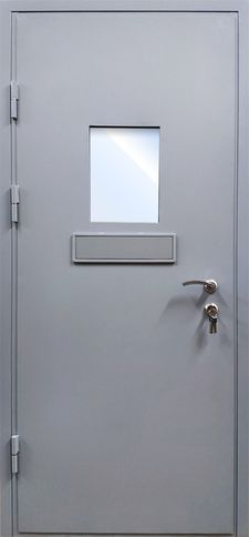 Металлическая дверь в кассу с бронированным стеклом и передаточным лотком (DP-152)