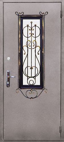 Входная дверь со стеклом и ковкой с замком ПРО САМ (KSD-003)