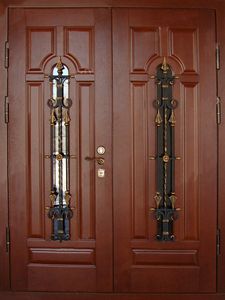 Двустворчатая дверь со стеклопакетом и решеткой (MDD-001)